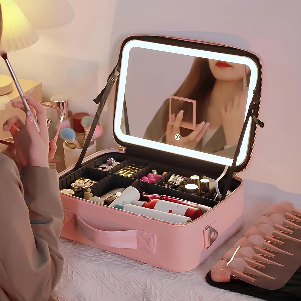 GORISGARMO Travel Makeup Bag with LED Mirror
